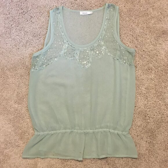 Seafoam Green Sheer Sequin and Bead Mermaidcore Tank Top - Picture 10 of 13